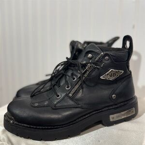 Harley-Davidson Men’s 9.5 Black Leather LaceUp Zip Motorcycle Boots Biker Riding